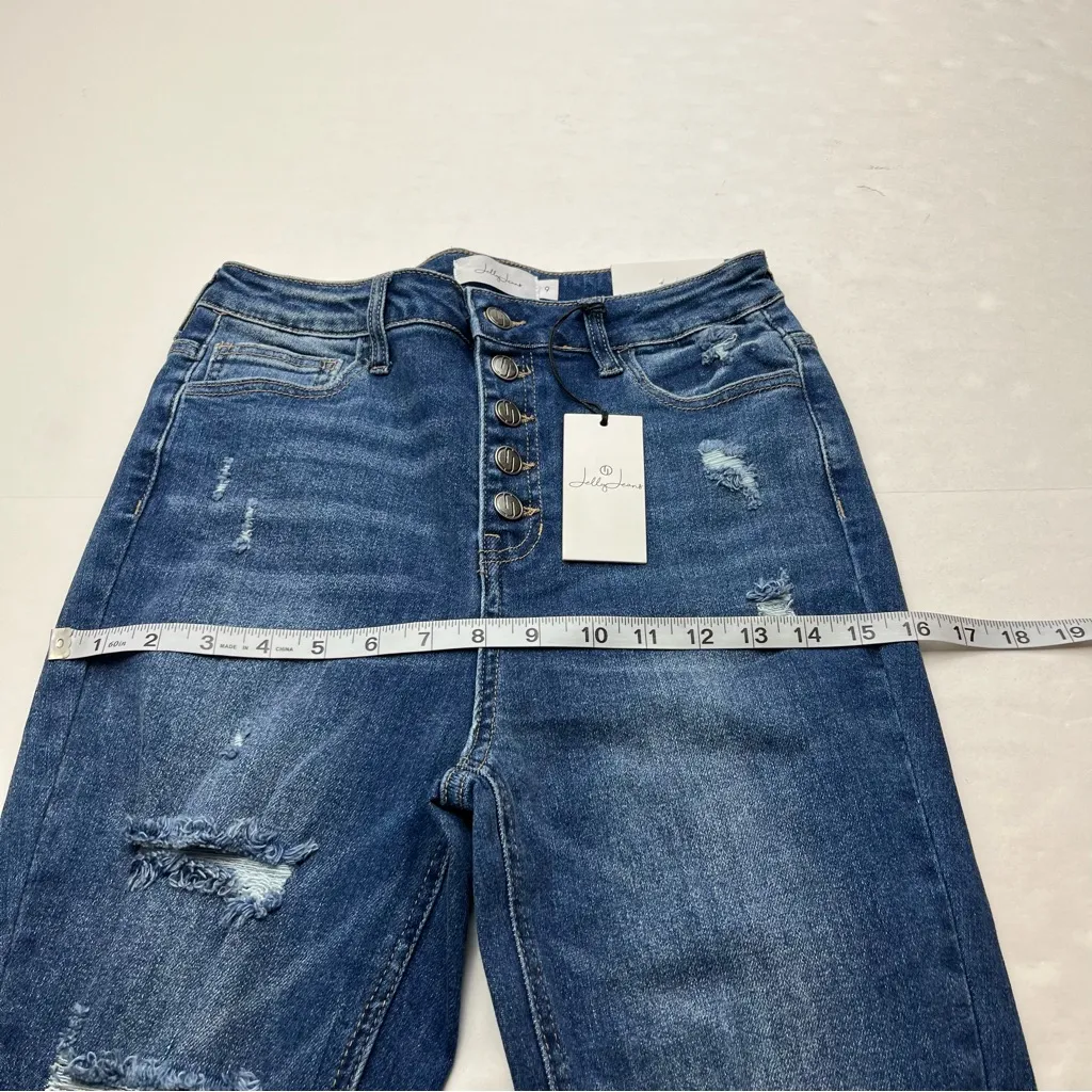 Jelly Jeans High Rise Distressed Skinny Button Fly Size 9 / 26 Waist Denim‎ NEW Blue - Image 11