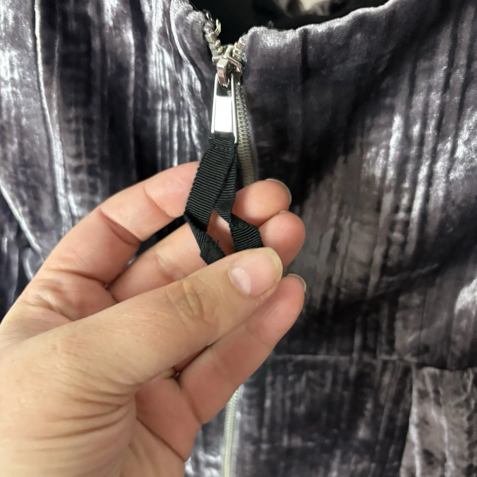 Rachel Roy Dress Mink Grey Crushed Velvet Strapless Pockets Sz 8 Glam Holiday - Image 8