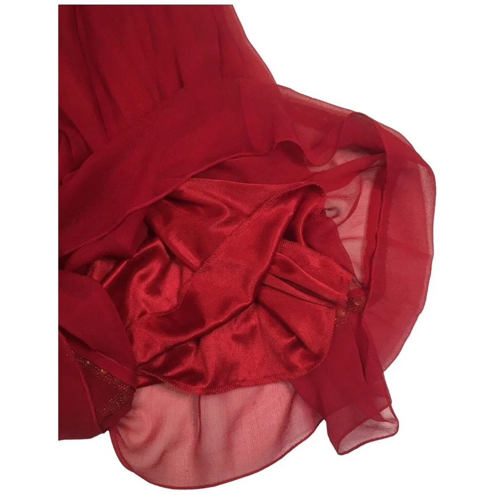 Adrianna Papell Evening Silk Embellished Beaded Gypsy Strap Dress Red 12 - Image 8