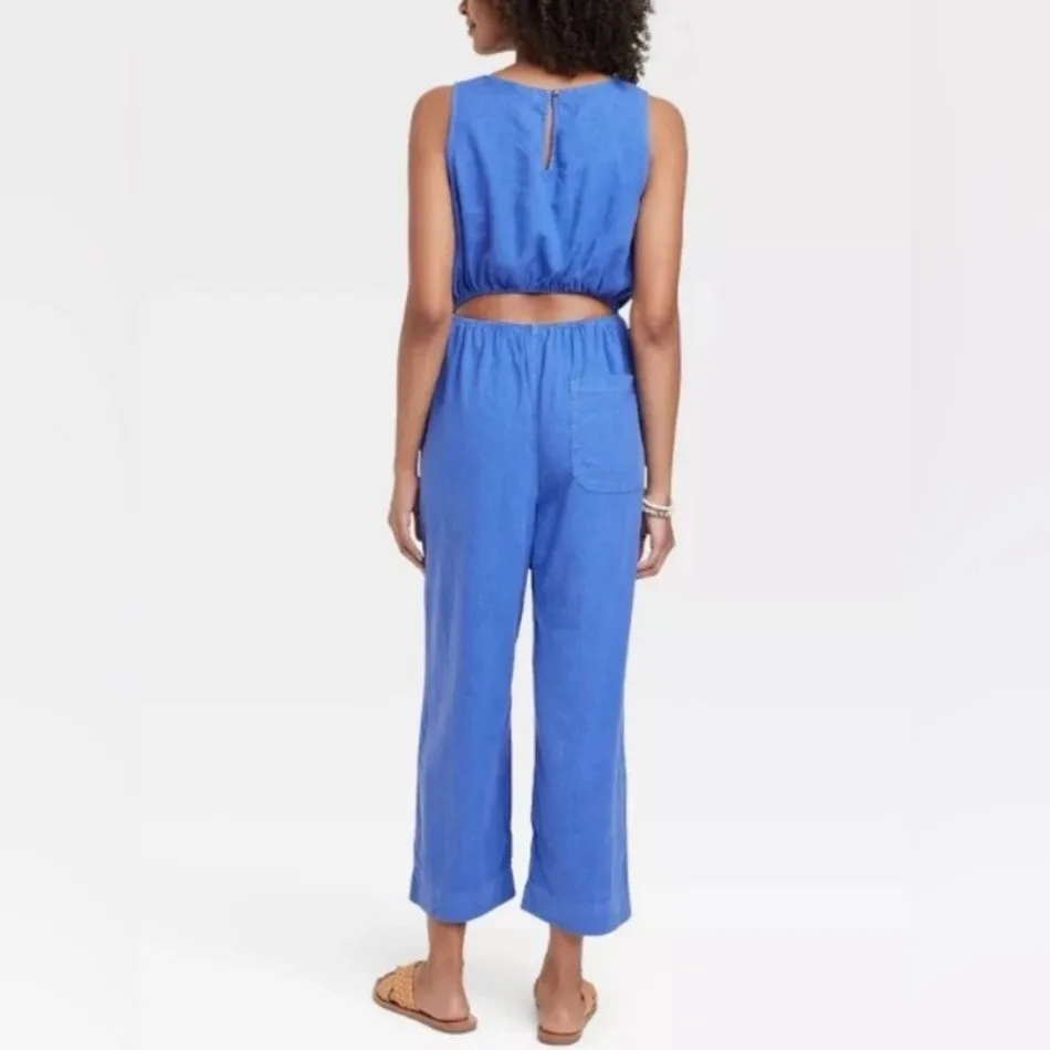 UNIVERSAL THREAD Blue Jumpsuit with Cut Out Back Linen - Image 2