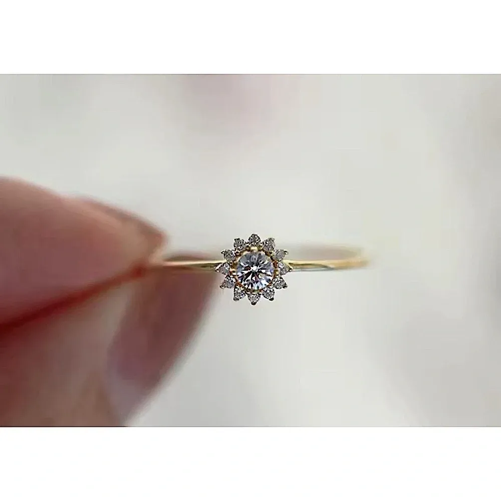 14k Gold‎ Filled Micro Simulated Diamond Sunflower Ring Size 7 - Image 13