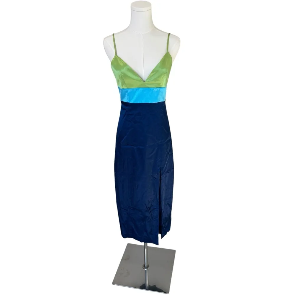 STAUD - NWT Ellis Colorblock Satin Y2K Midi Slit Dress Sz 6 - Image 5