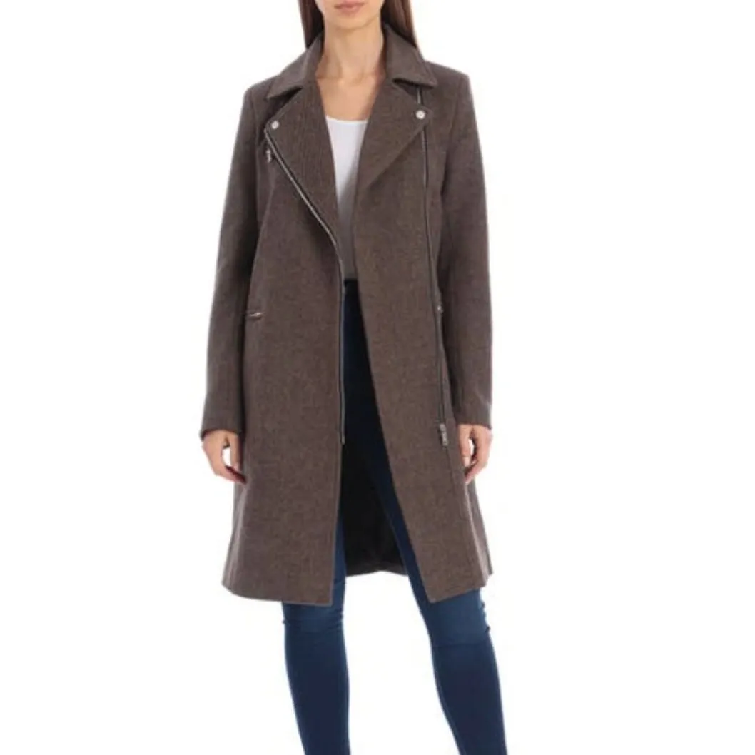 Avec Les Filles XS Pea Coat Brown Motto Zip Asymmetrical Long Line NWT‎ $200 - Image 9
