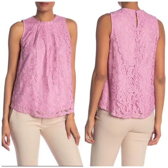 Adrianna Papell Lace Knit Top Sleeveless Medium Nwt Lilac - Image 2
