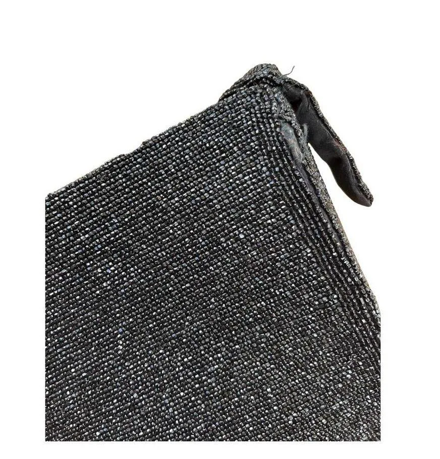 Vintage Black Beaded Hand Bag, 1950s Black Beaded Purse - Image 5