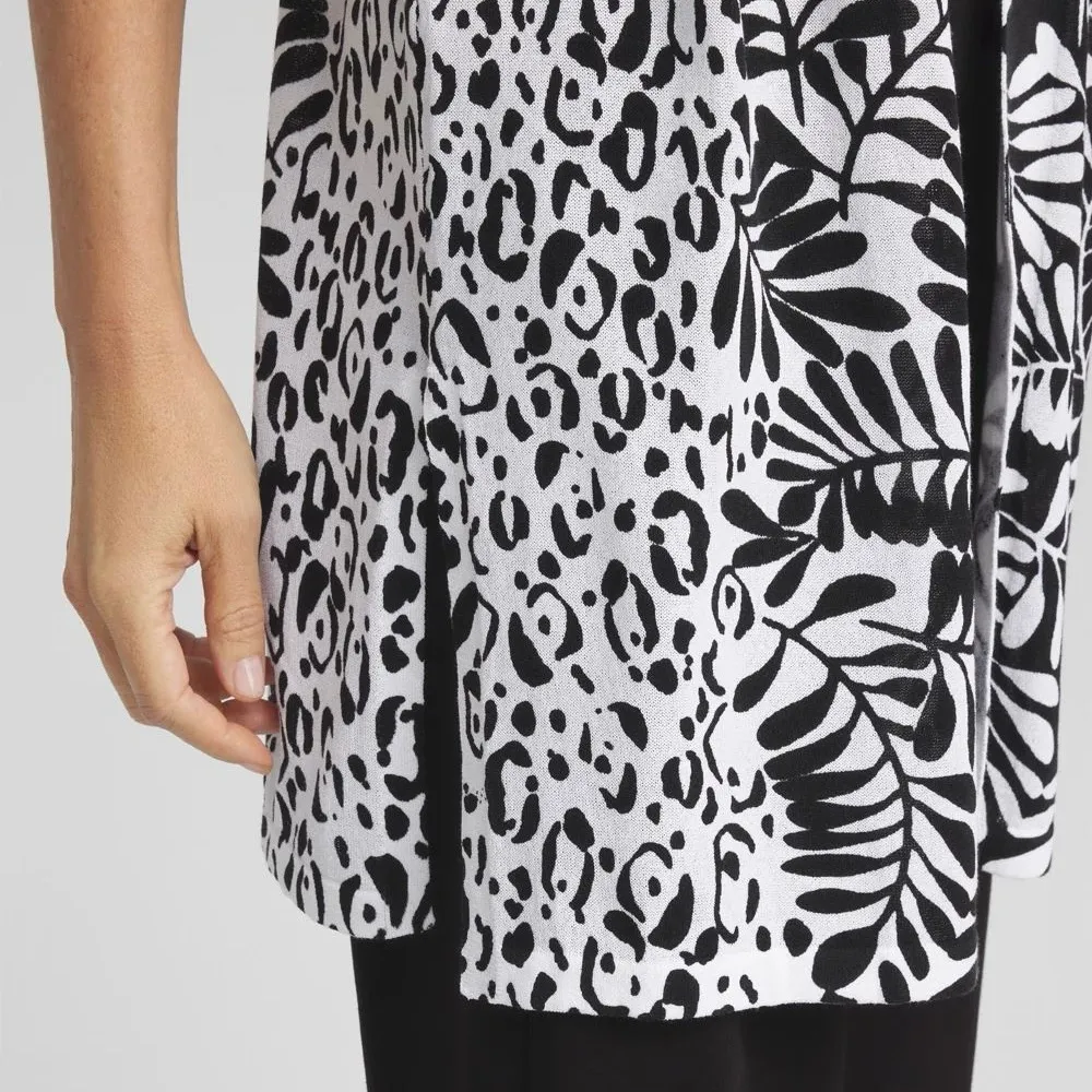 Chicos Summer Romance Midi Cardigan Black White Mixed Print Size XL Tropical - Image 6