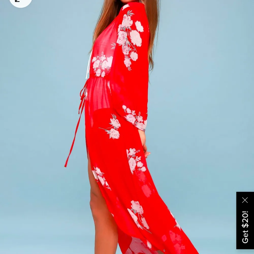 Riviera Roaming Red Floral Print Swim Cover-up - Size L - Image 2