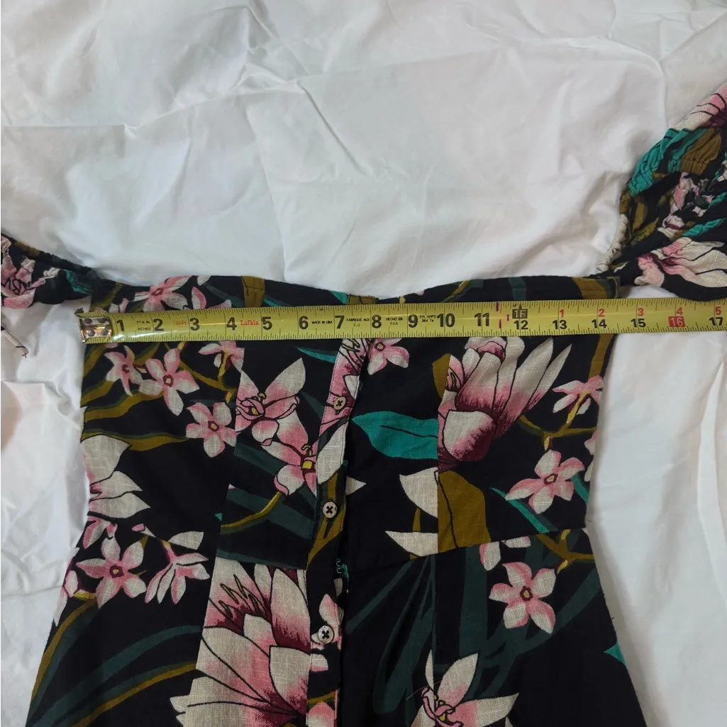 Billabong Love Tight Midi Dress Off-Shoulder Puff Sleeve Floral Airy Black Small - Image 12