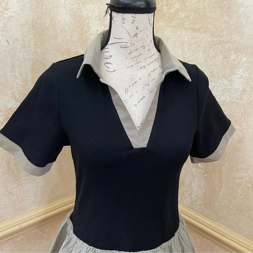 Say What NYC Cotton Black and Khaki Green mini Dress Bubble skirt Sz XL - Image 3