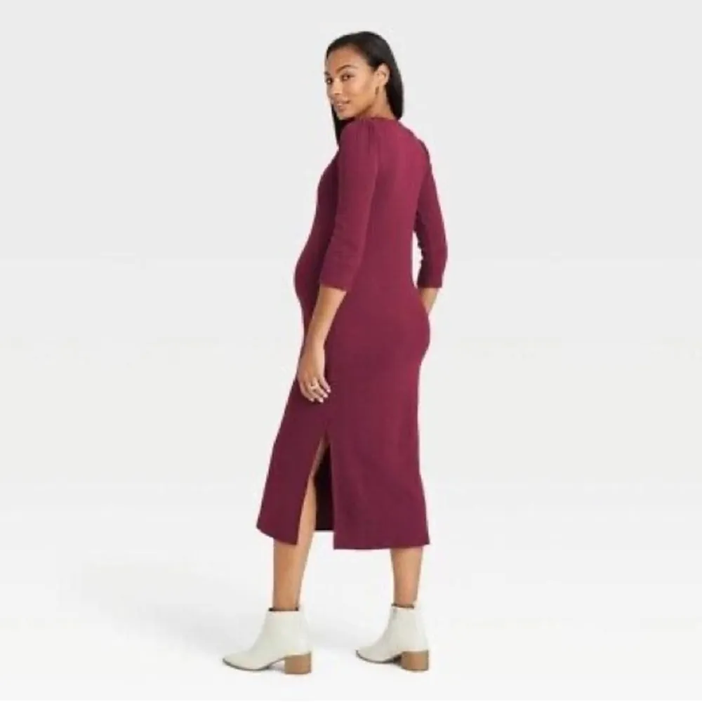 The Nines By Hatch Burgundy Ribbed Jersey Body Con Midi Dress Sz.L NWT Size L - Image 2