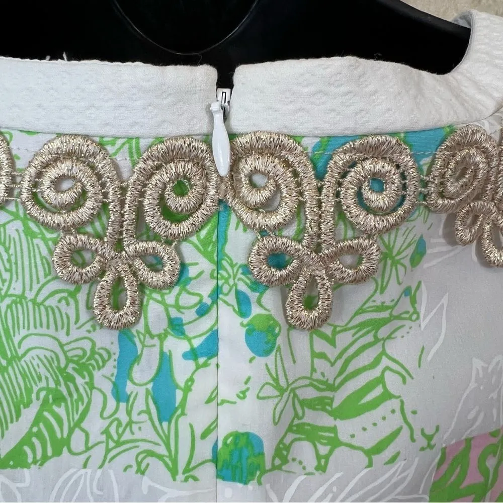 Lilly Pulitzer Janice Mini Dress Gold Lace Lioness Patchwork - Image 13