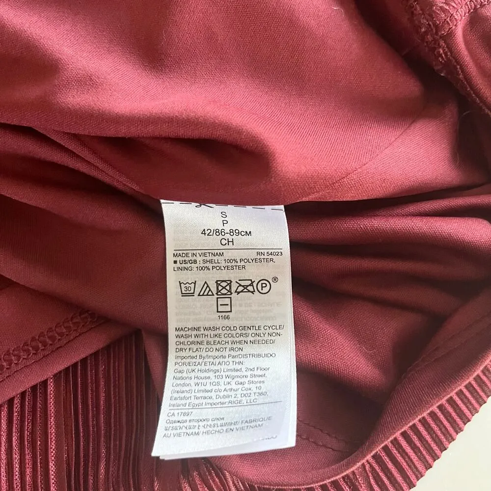 Banana Republic Burgundy Long Sleeve Plisse Pleated Swing Shift Dress Size Small - Image 9