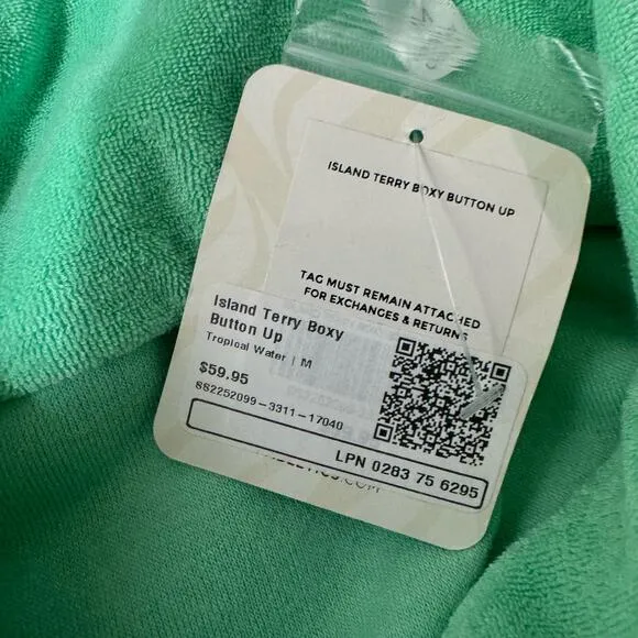 Fabletics Island Terry Boxy Button Up Size M in‎ Tropical Water NWT - Image 7