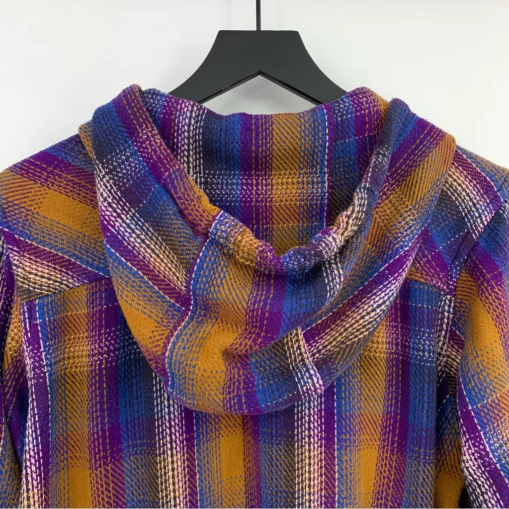 KAVU Jess Button Up Hooded Shirt Purple Mustard M - Image 9