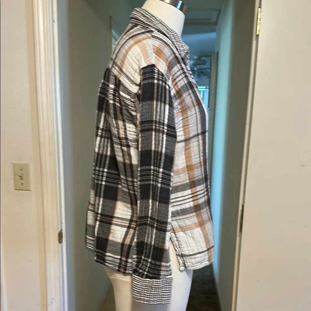 Soft Gauze Plaid Button Down Top - Image 3