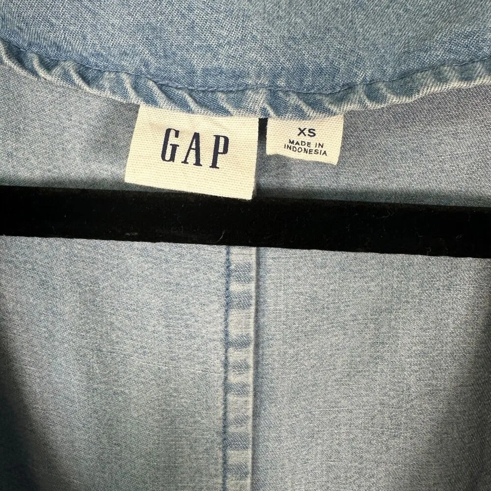 Gap Chambray Denim Side Button Wrap Dress Midi Women's Size XS - Image 8