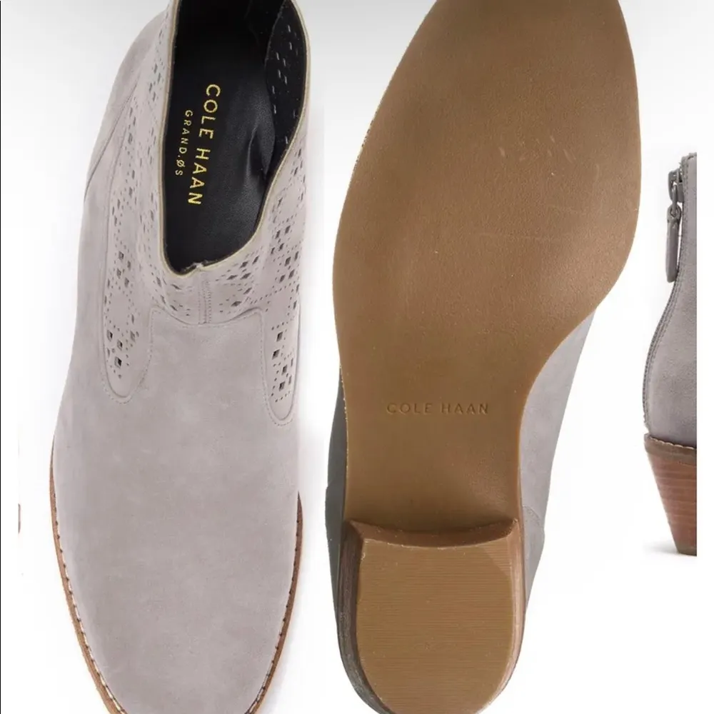 Cole Haan Grey Suede Jayne Lasercut Ankle Booties NWT - Image 3