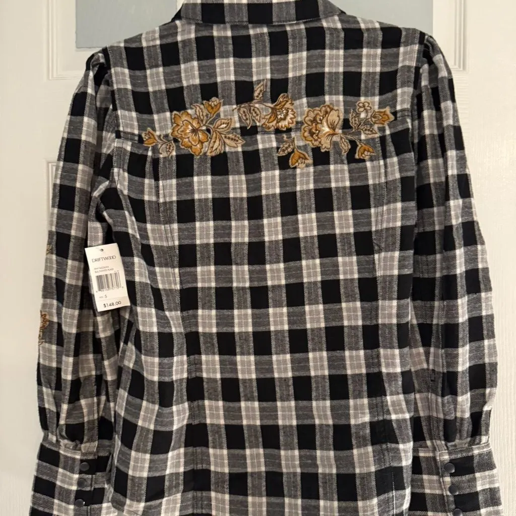 Driftwood Black and White Plaid Shirt with embroidery - Image 7