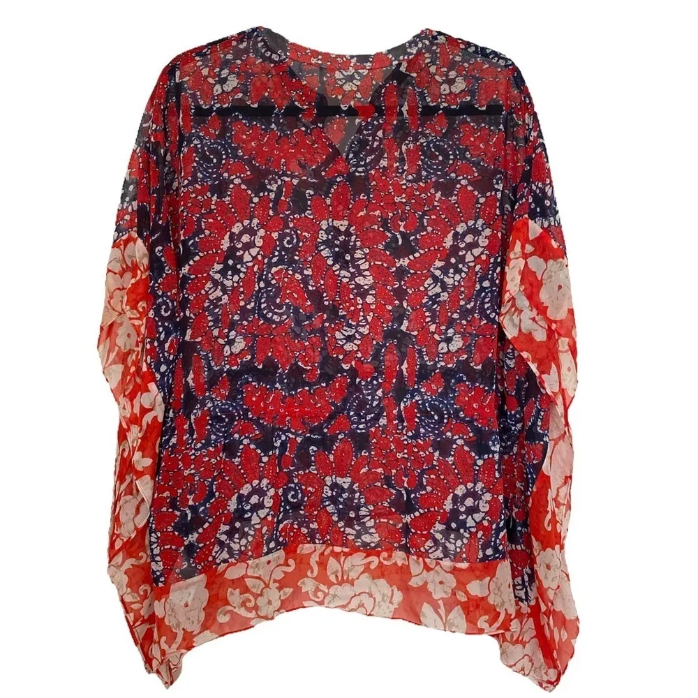 MICHAEL Michael Kors red white and blue sheer handkerchief blouse - Image 4