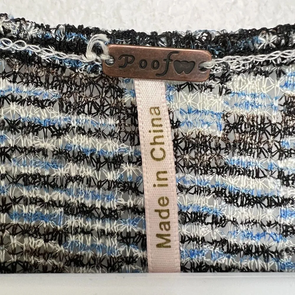 Poof Boho Casual Topper Blouse Womens Crochet Blue Multi Plaid Short Sleeve Larg - Image 3