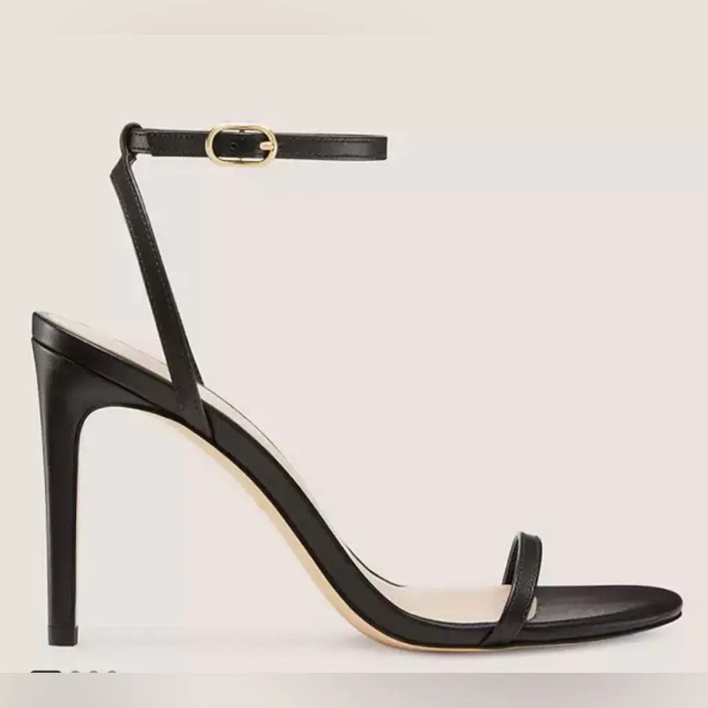 Stuart Weitzman Black Dancer 95 Sandal heel shoes EUC 10 leather strap - Image 8