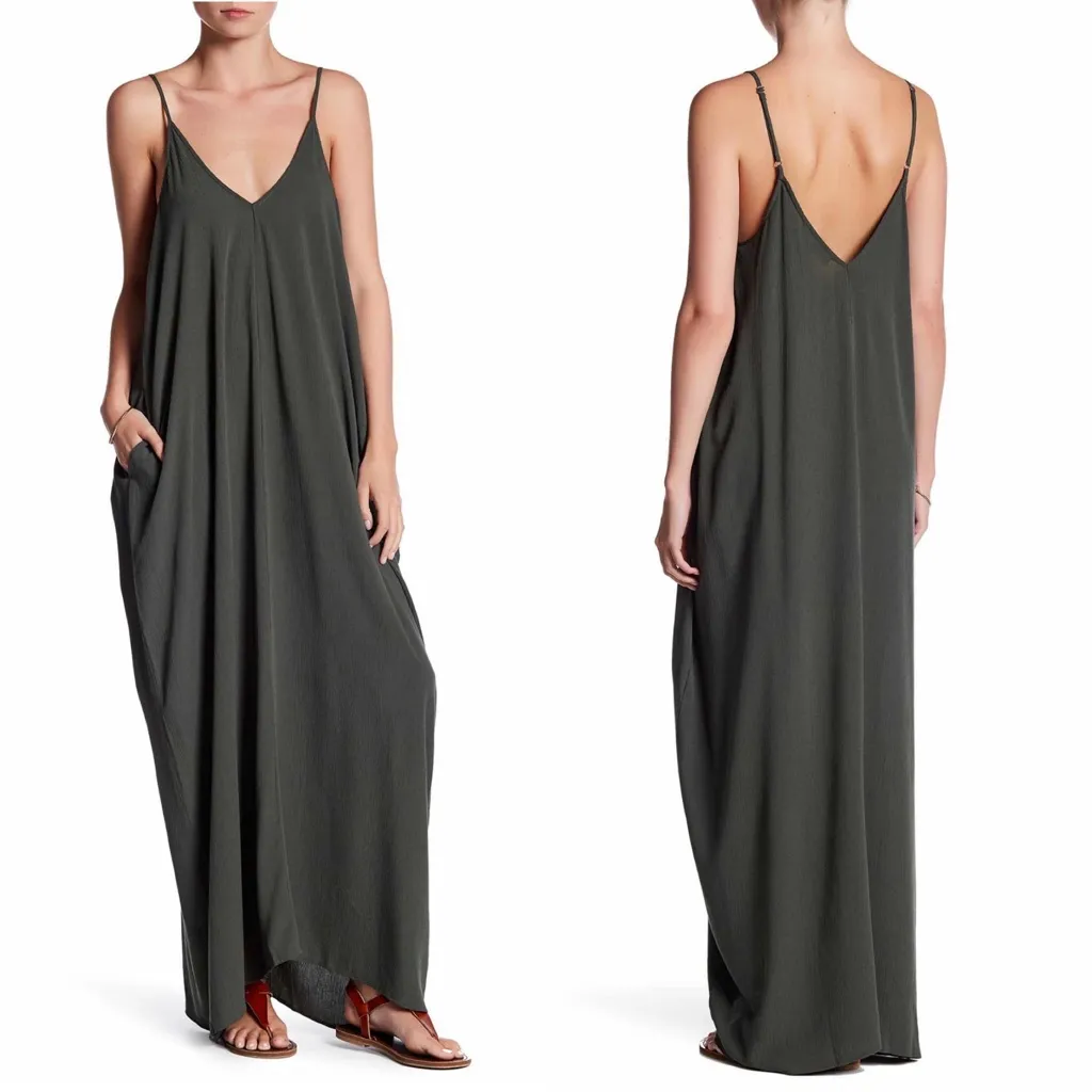 Love Stitch Gauze Maxi Dress Women’s M/L Olive Green Summer Pockets NWT - Image 3