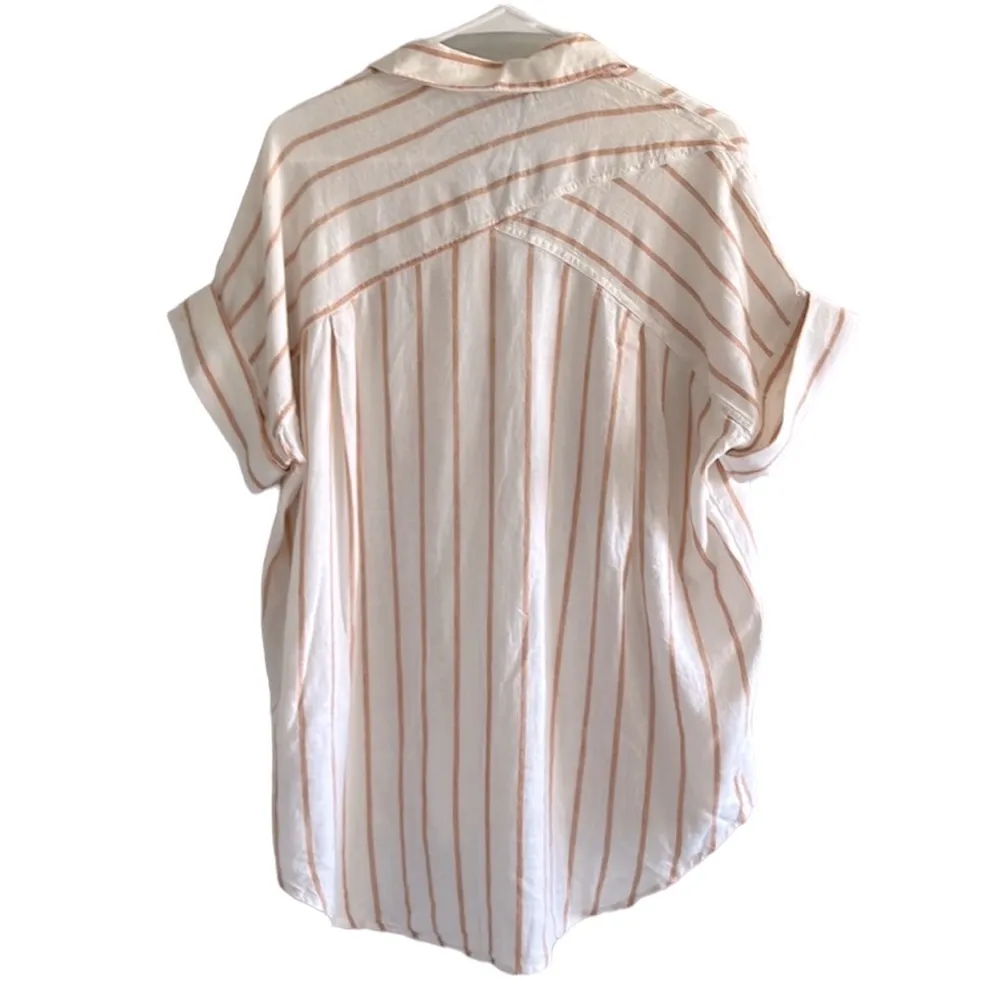 MADEWELL BOXY LINEN COURIER STRIPED OVERSIZED BUTTON DOWN TOP XXS - Image 5