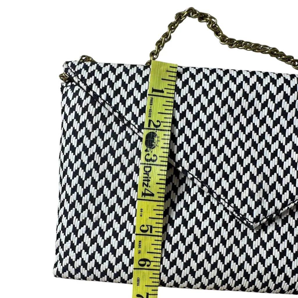 J Crew Black White Woven‎ Envelope Clutch Gold Chain - Image 7