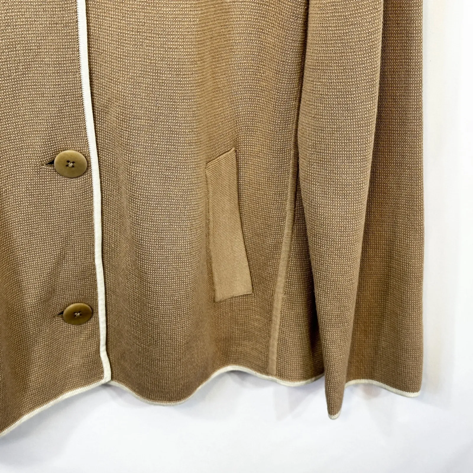 Talbots Plus Size 3XP Cardigan Sweater Knit Beige White Trim Button Granola 1712 - Image 4