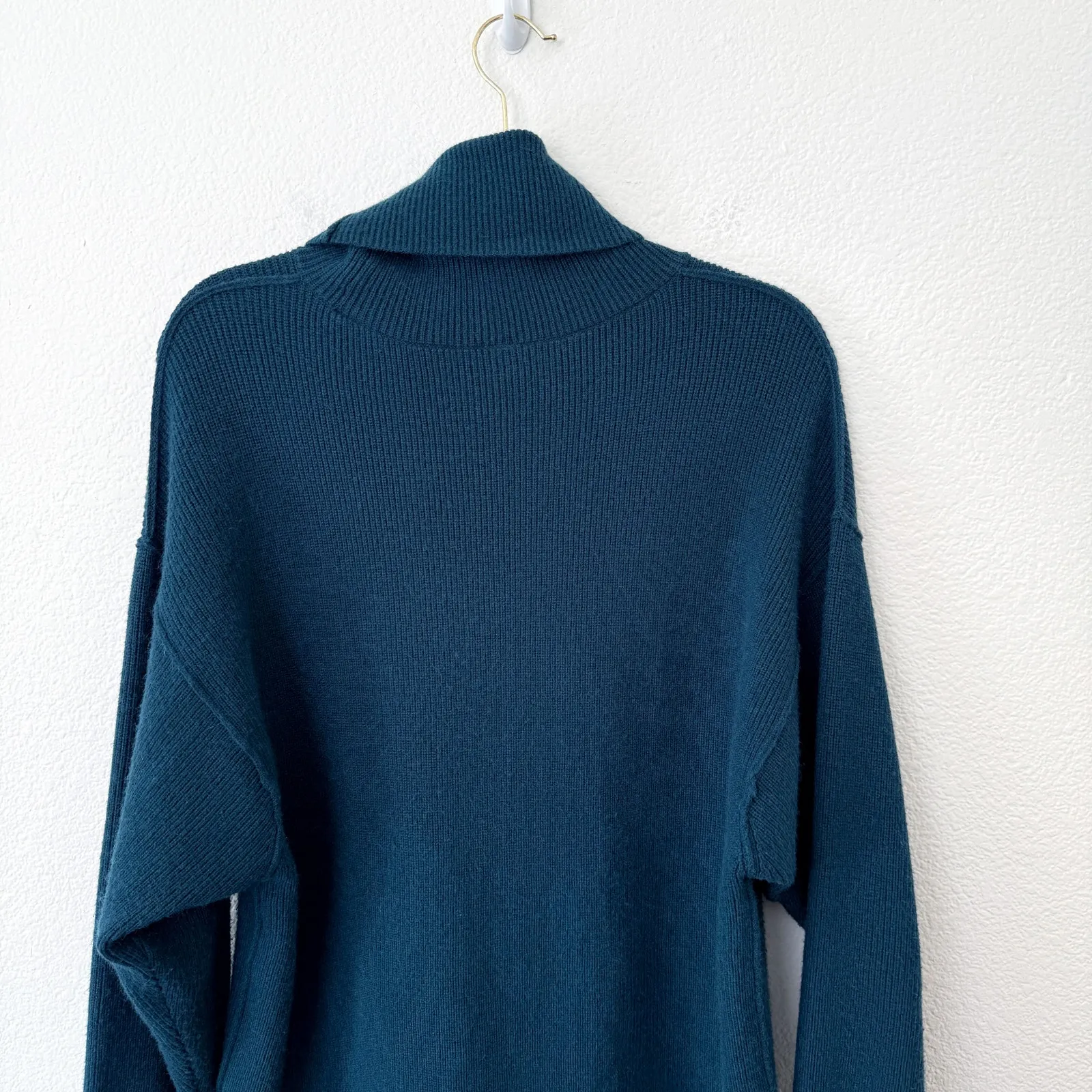 [Free People] Teal Softly Structured Tunic Sweater Oversized Turtleneck Sz Small - Image 5