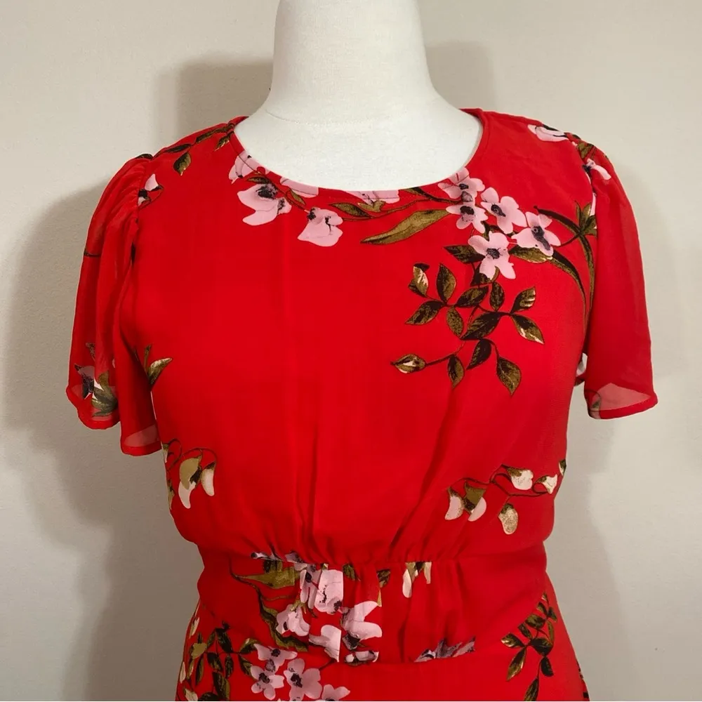 Red floral chiffon maxi dress Size XL - Image 2