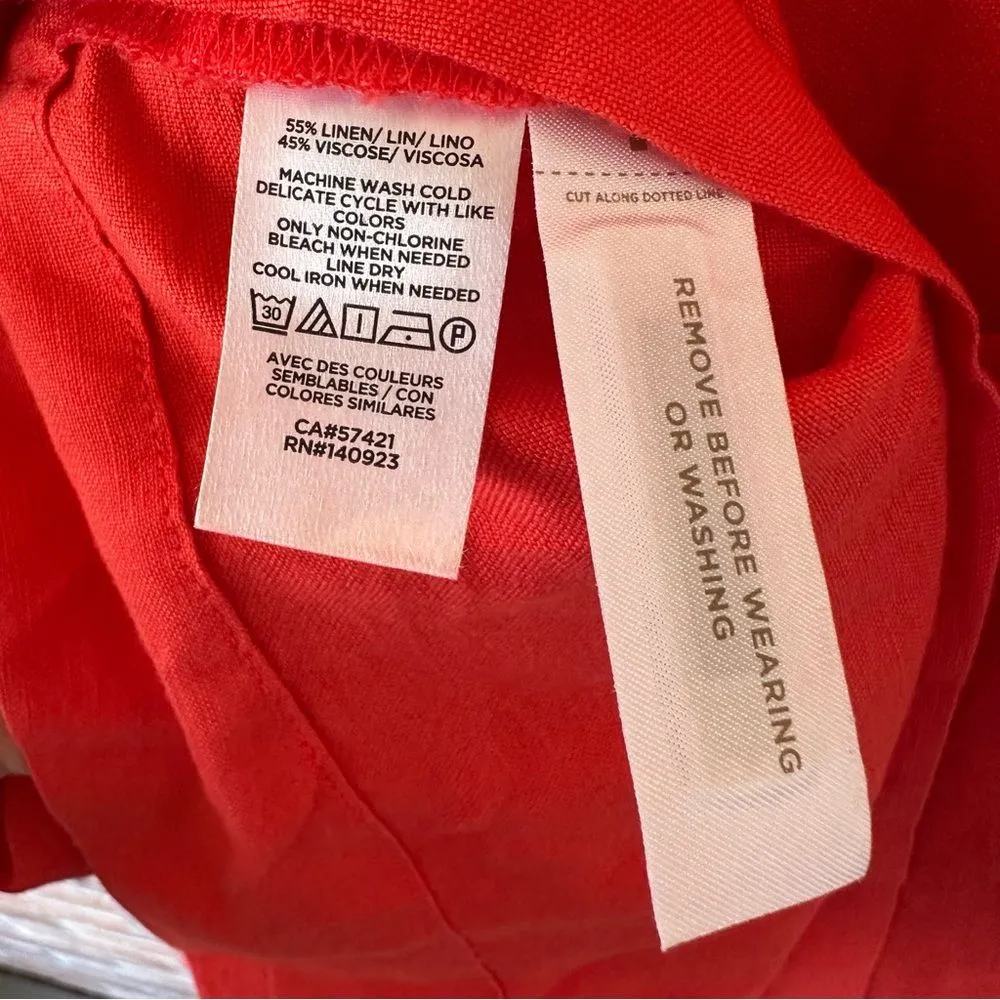 LOFT Flutter Sleeve Linen Blend Shift Dress Orange Red Belted Women’s Large NEW - Image 8