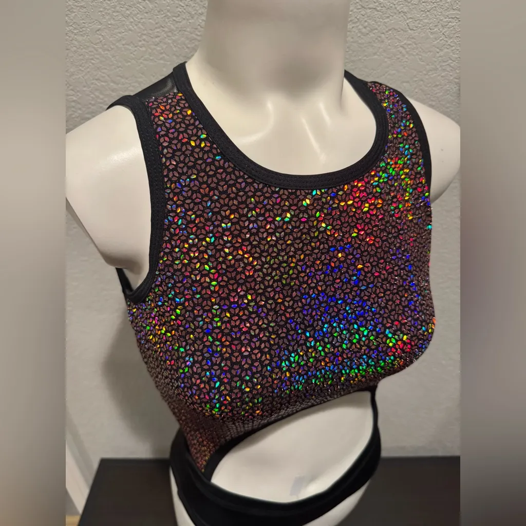 NEW Bandurska Black Contrast Sequin Angelica Polewear Rave Bodysuit One Piece S - Image 7