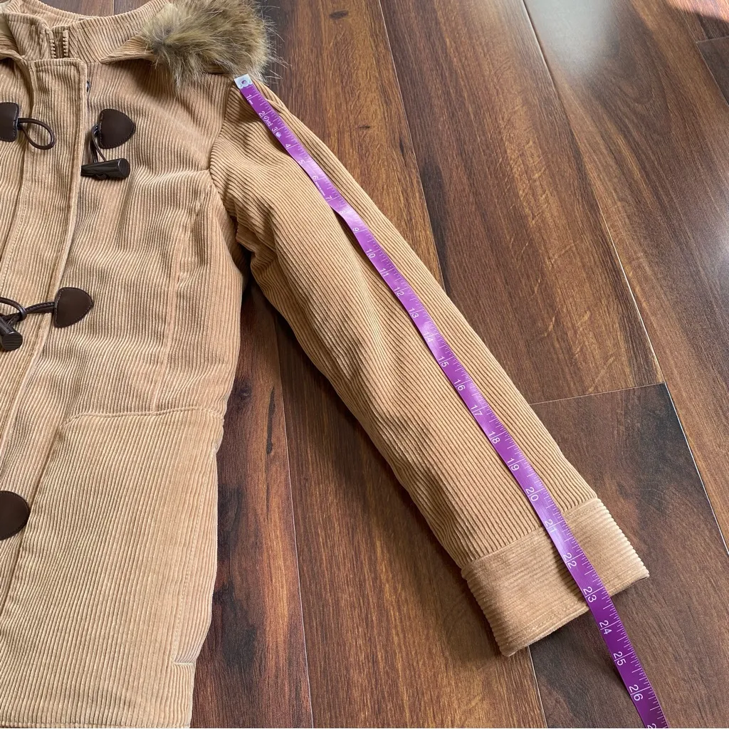 Brooks Brothers Cotton Corduroy Toggle Duffle Coat Fur Lined Hood Red Fleece - Image 11