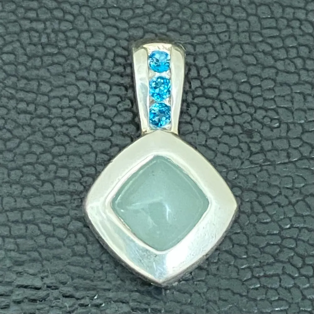 Vintage 925 Signed Blue Topaz Aquamarine Natural Gemstone Pendant 5.6g - Image 7