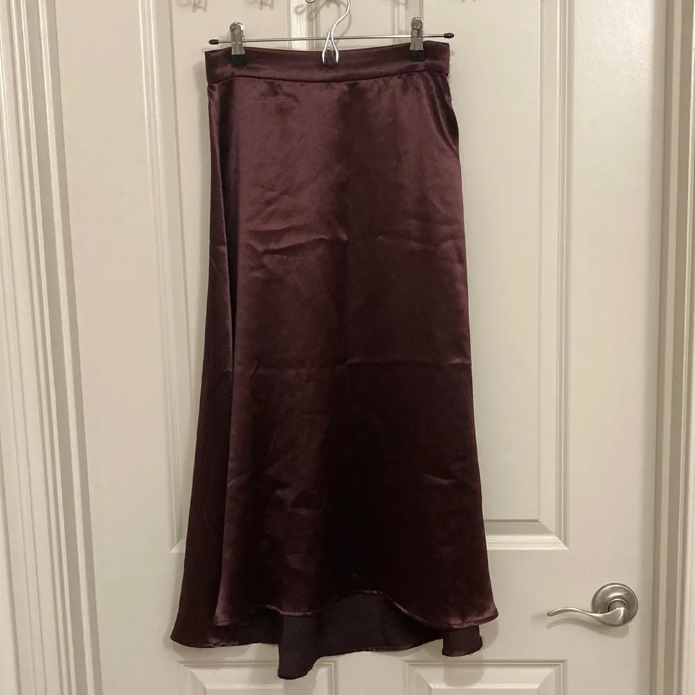 Burgundy Satin High Low Midi Skirt - Image 3