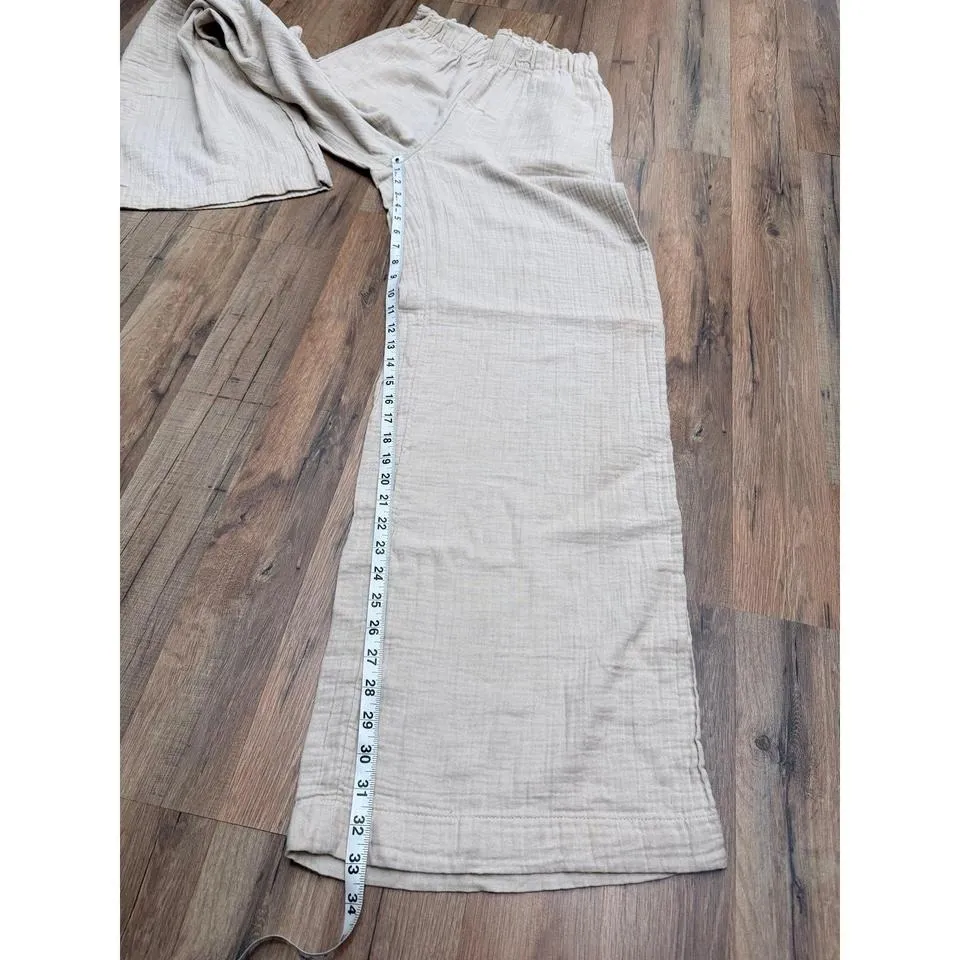GAP Women's 100% Cotton Gauze Wide‎ Leg Pants S Tall Cream Elastic Waist - Image 5