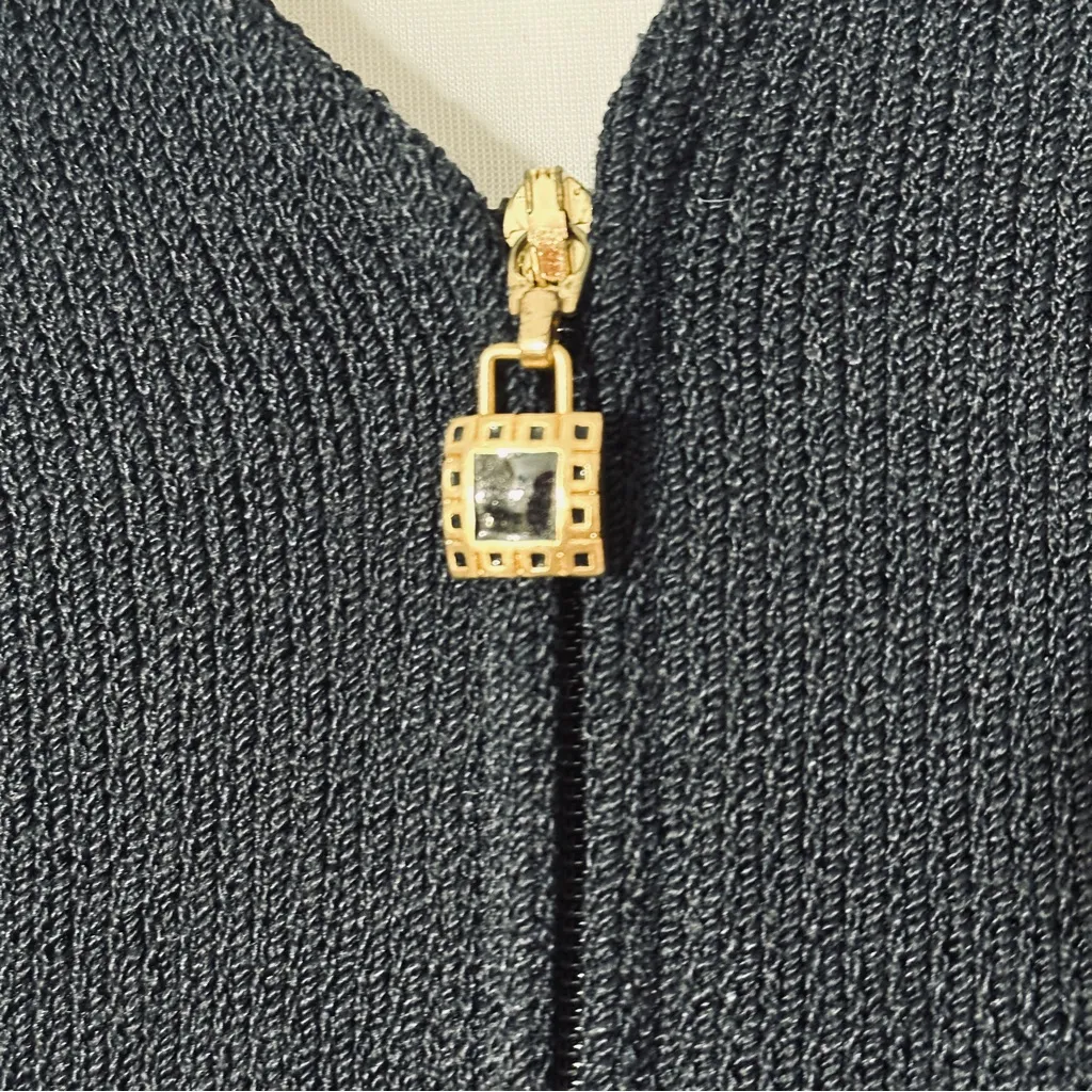 St. John  Dark Blue Short Sleeve Top with Metallic Details Sz 2 - Image 6