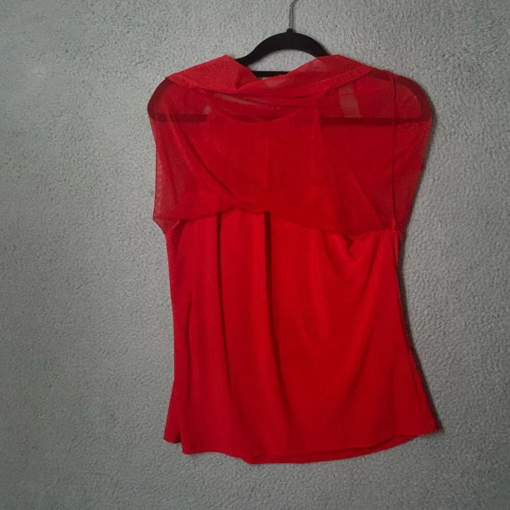 DKNY Top Womens L Red Poppy Sleeveless Mesh‎ Top Xmas Party Event Casual NEW - Image 6