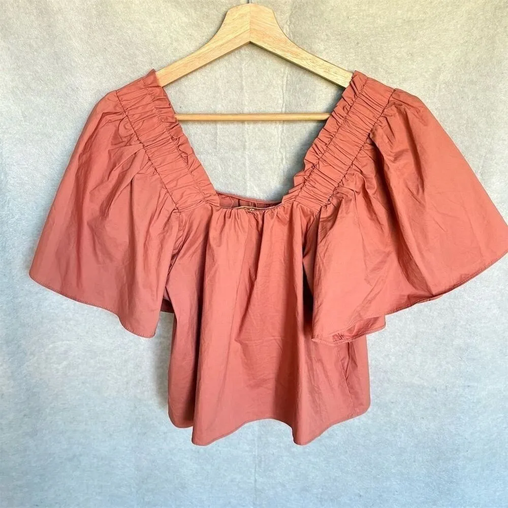 Karlie Women's Orange Cropped Puff Sleeve Blouse Size S - Image 2
