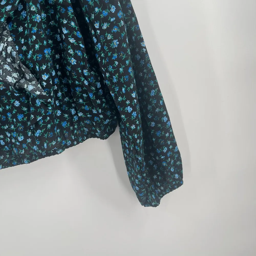 WILD FABLE Blouse Size Large NWT Floral Ruffle Blouson Puffly Long Sleeve Blue - Image 12