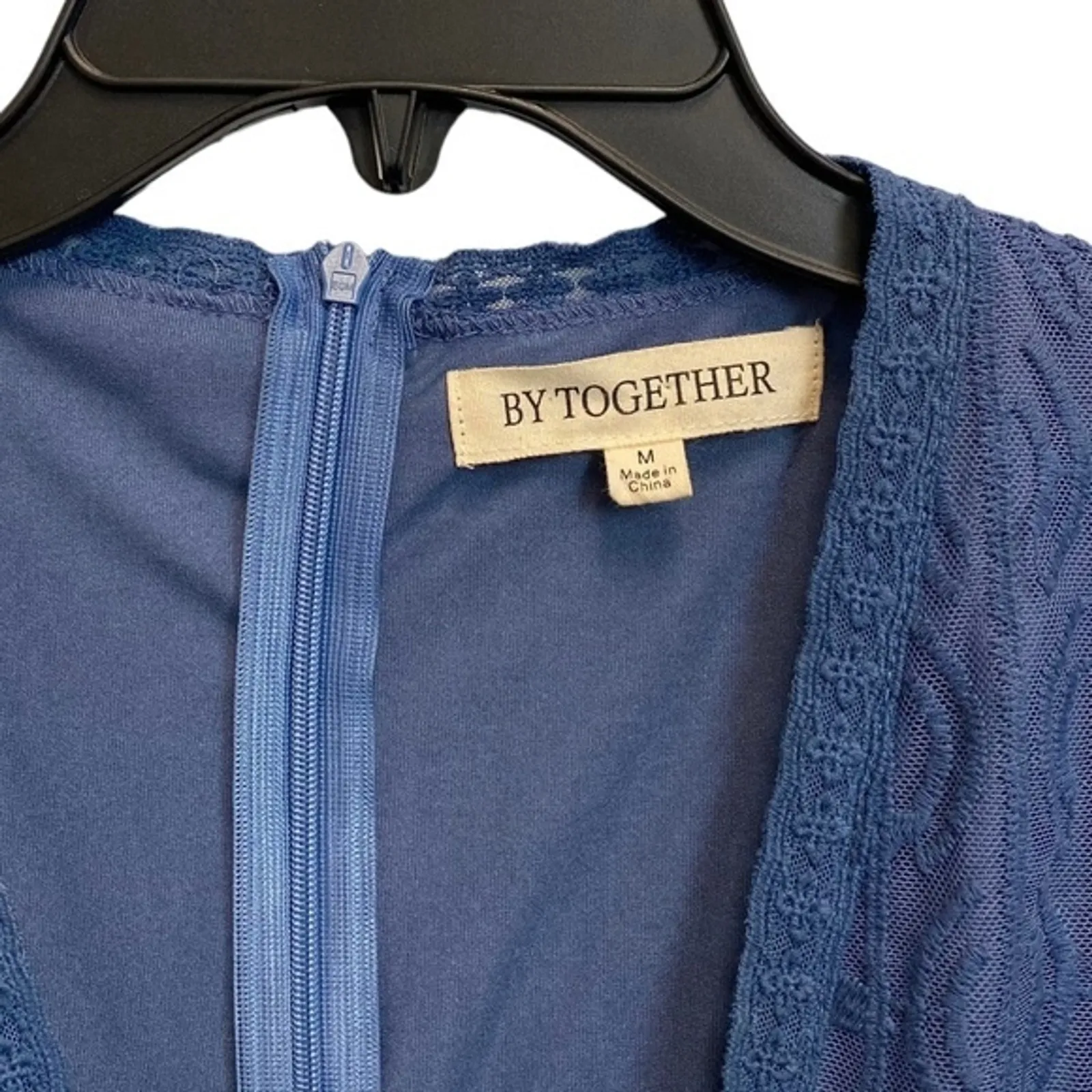 Women's By Together Med Deep V Neck Bohemian Sheer Embroidered Bell Sleeve Dress - Image 3