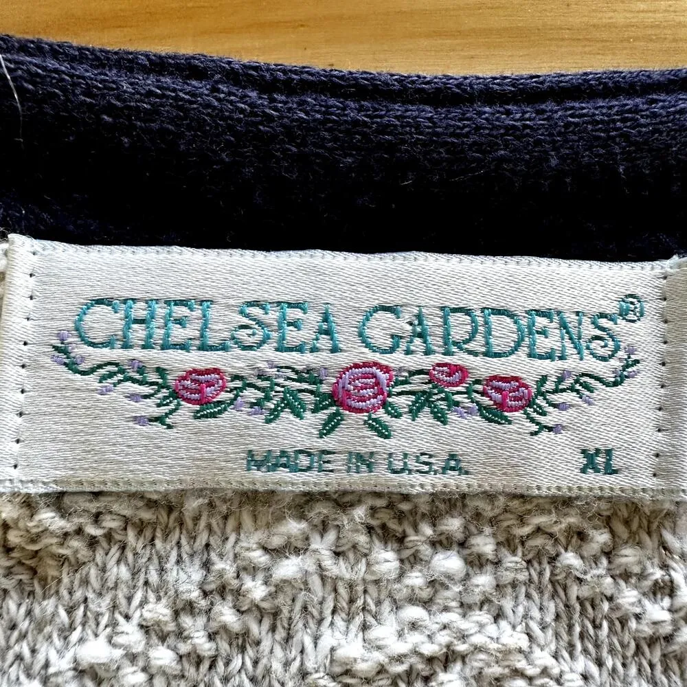 Vintage Chelsea Gardens Button Up Knit Vest Embroidered Logo V Neck Gray XL - Image 3