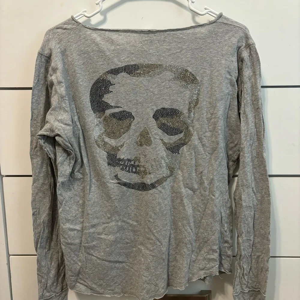 ZADIG & VOLTAIRE Tunisien Camp Rhinestone Skull Long Sleeve Cotton Top - Image 3