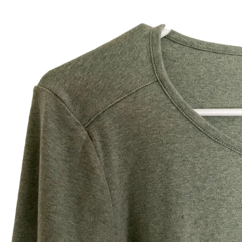 L.L.Bean vintage style cotton 3/4 sleeve crewneck top classic green knit - Image 2