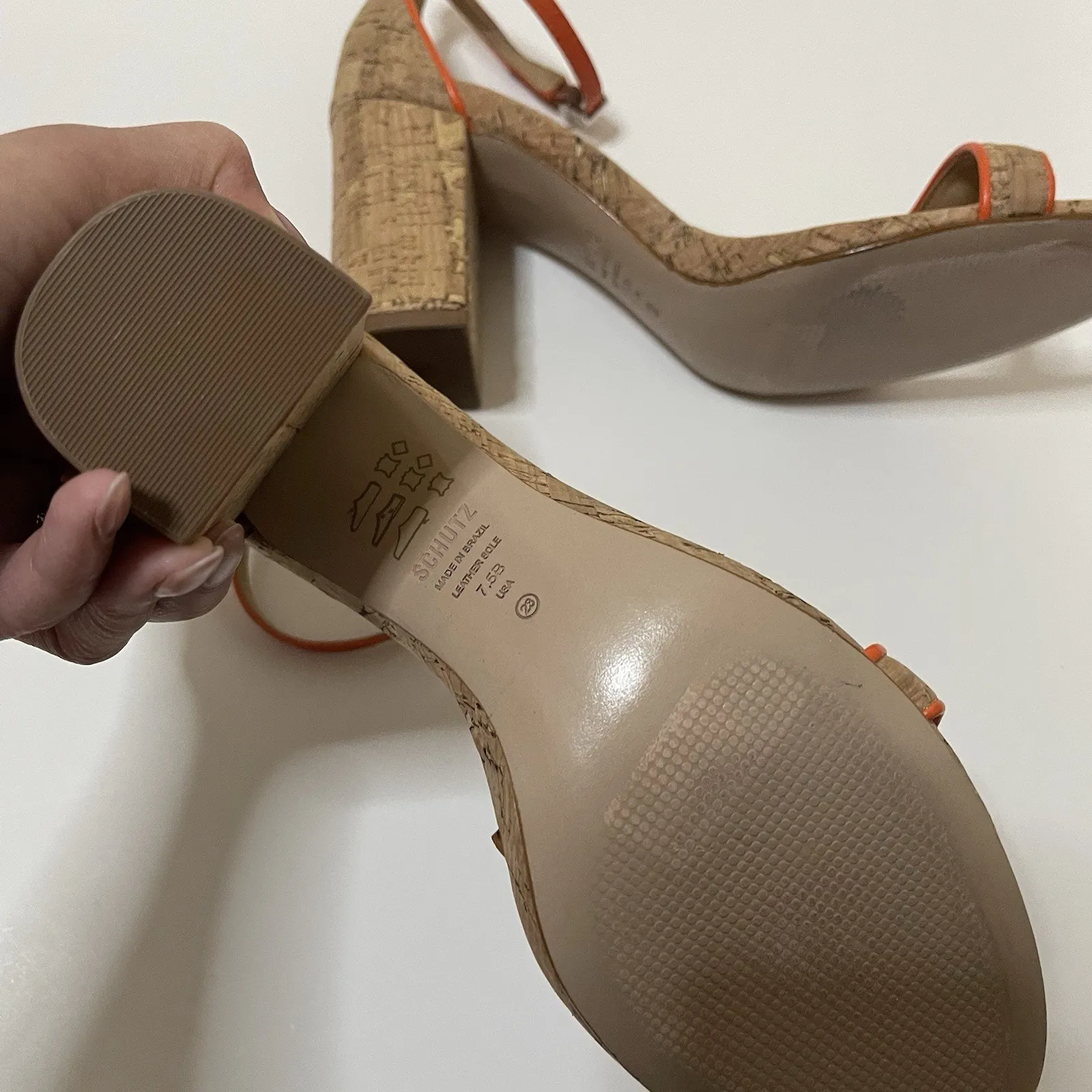 SCHUTZ Cadey Lee Block Casual Leather Sandal orange trim cork US 7.5 - Image 8