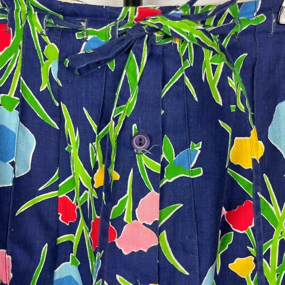 Vintage‎ Sanibel Sport Blue Tulip Floral Button Up Pleated A - Image 7