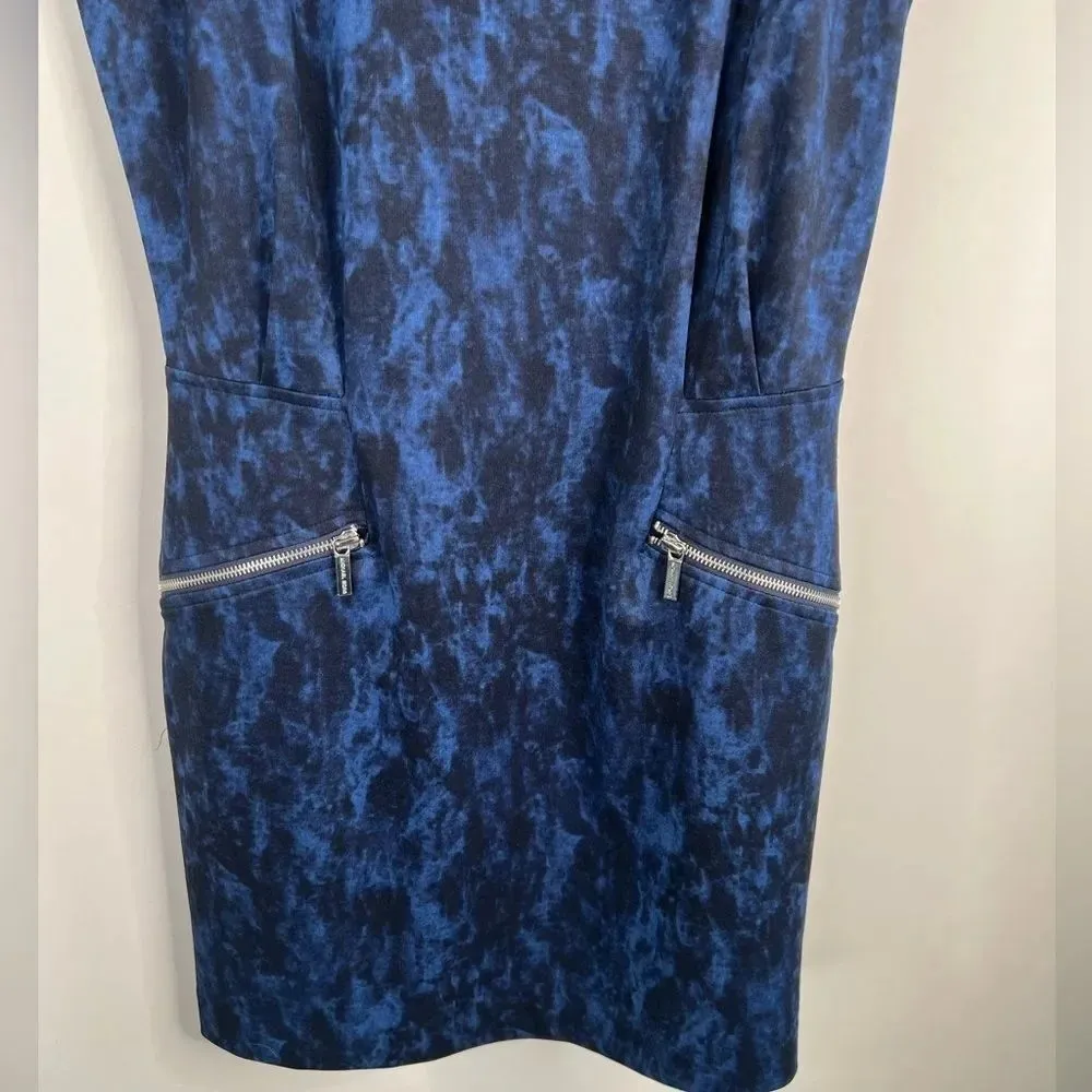 Michael Michael Kors Blue and Black Short Sleeve Zip Pocket Sheath Dress Sz 8 - Image 7