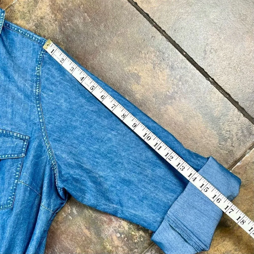 Ashley Stewart Denim Distressed Babydoll Zip V-neck Drawstring Dress 18/20 - Image 5