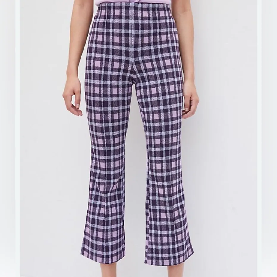 Anthropologie Maeve Plaid Cropped Flare Knit Soft Pants Purple Pink Size S - Image 10